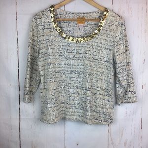 Ruby Rd. Blouse Embellished Neck Line Size Large